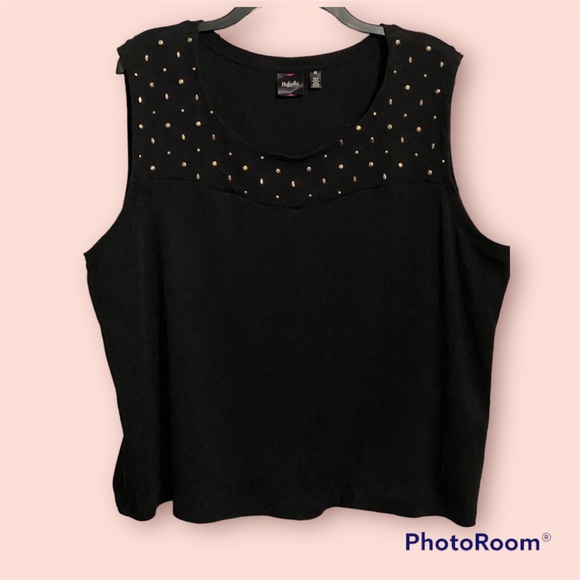 NWOT•Women’s Black Sleeveless top w/gold accents - Picture 2 of 7